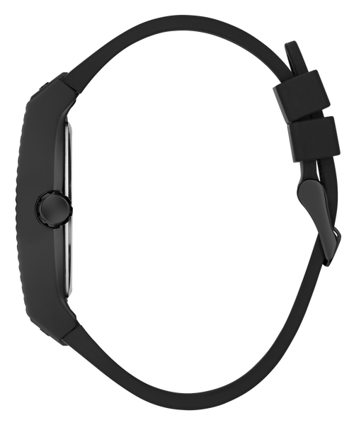 Black GUESS Mens Black Analog Watch with clasp on a white background
