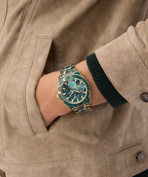 Reloj GUESS Hombre GW0953G1 Esfera Verde Pulsera Dorada