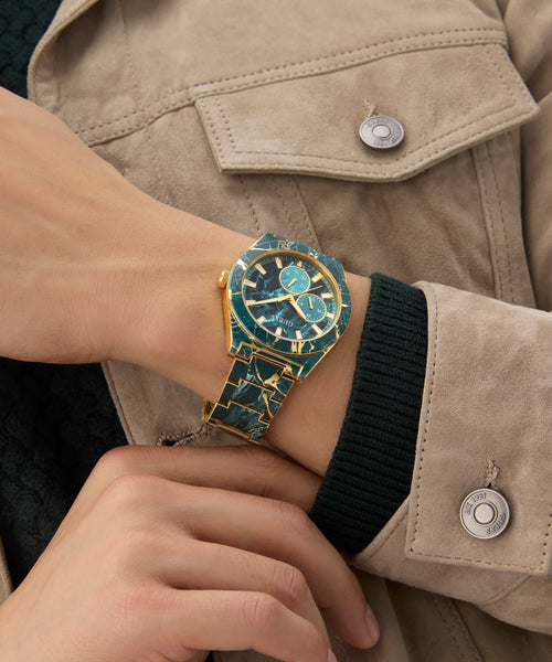 Reloj GUESS Hombre GW0953G1 Esfera Verde Pulsera Dorada