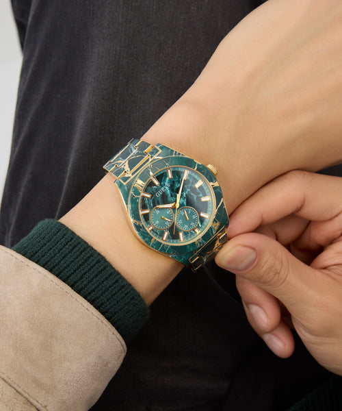 Reloj GUESS Hombre GW0953G1 Esfera Verde Pulsera Dorada
